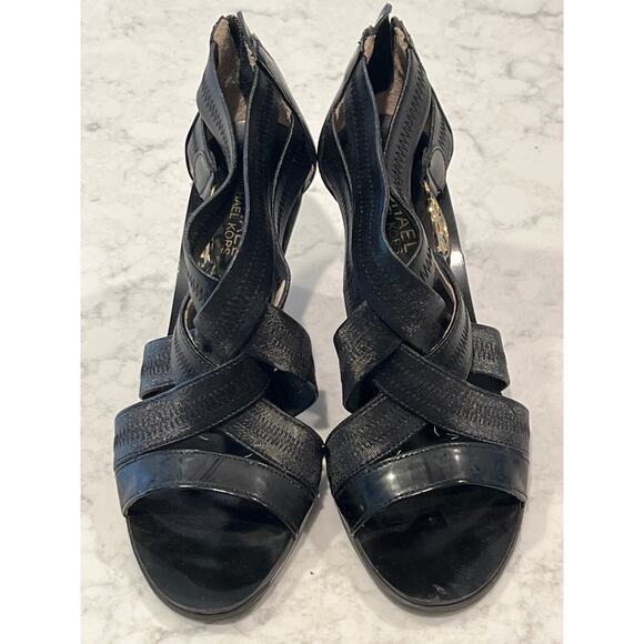 Michael Kors Women’s Back Zip‎ Karina Cross-Strap Cone Heels Party Size 7M Black - Picture 1 of 6
